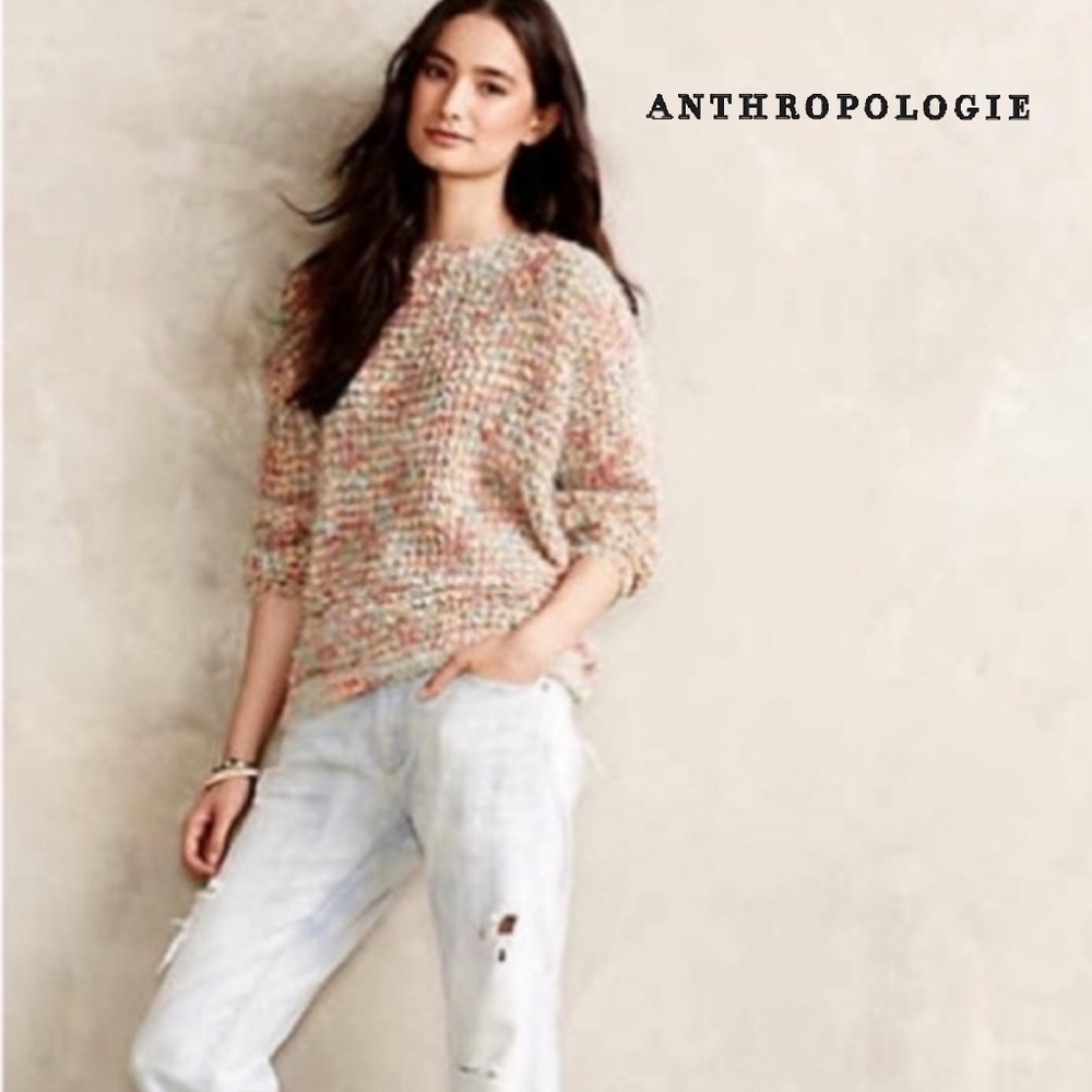 ANTHROPOLOGIE La Fee Verte Rainbow Bubble Knit Sweater Size Med